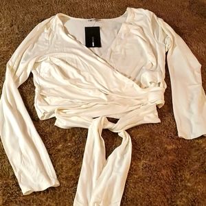 🔻Cropped Long Sleeve Wrap Top Ivory 2X / 3X
